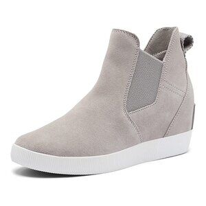 SOREL NWOB $130 OUT N ABOUT™ Slip-On Women's Suede Wedge Bootie Chrome Grey